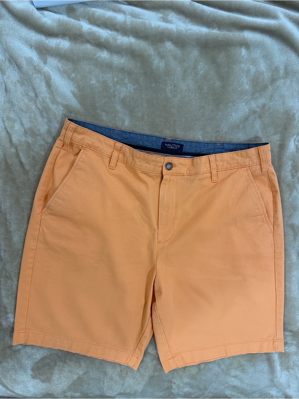 Nautica Men's Peach-Orange Flat Front Chino Shorts